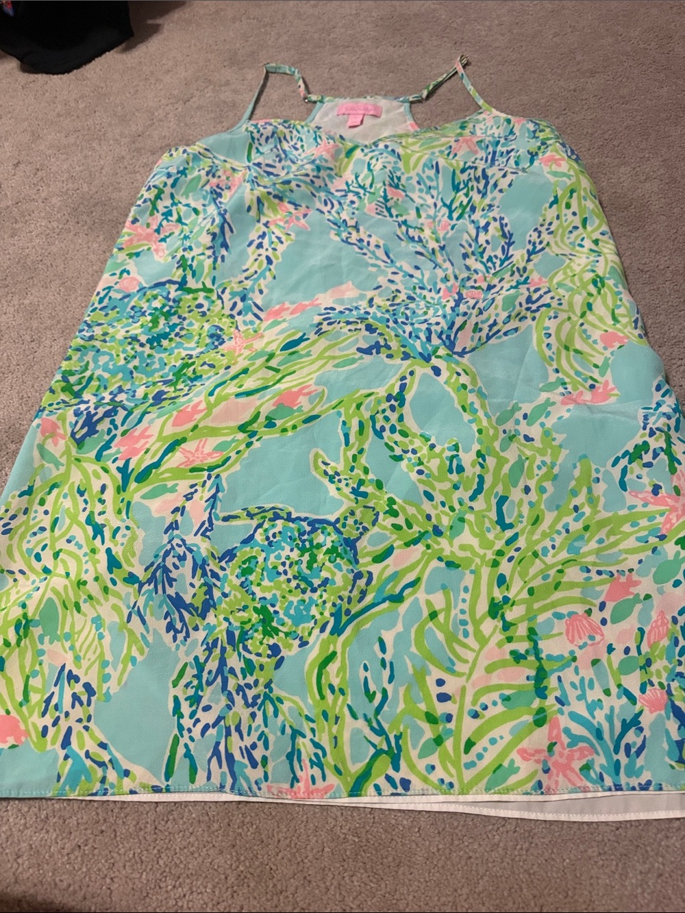 Lilly Pulitzer Seafoam Floral Print Mini Dress with Pink & Green Accents